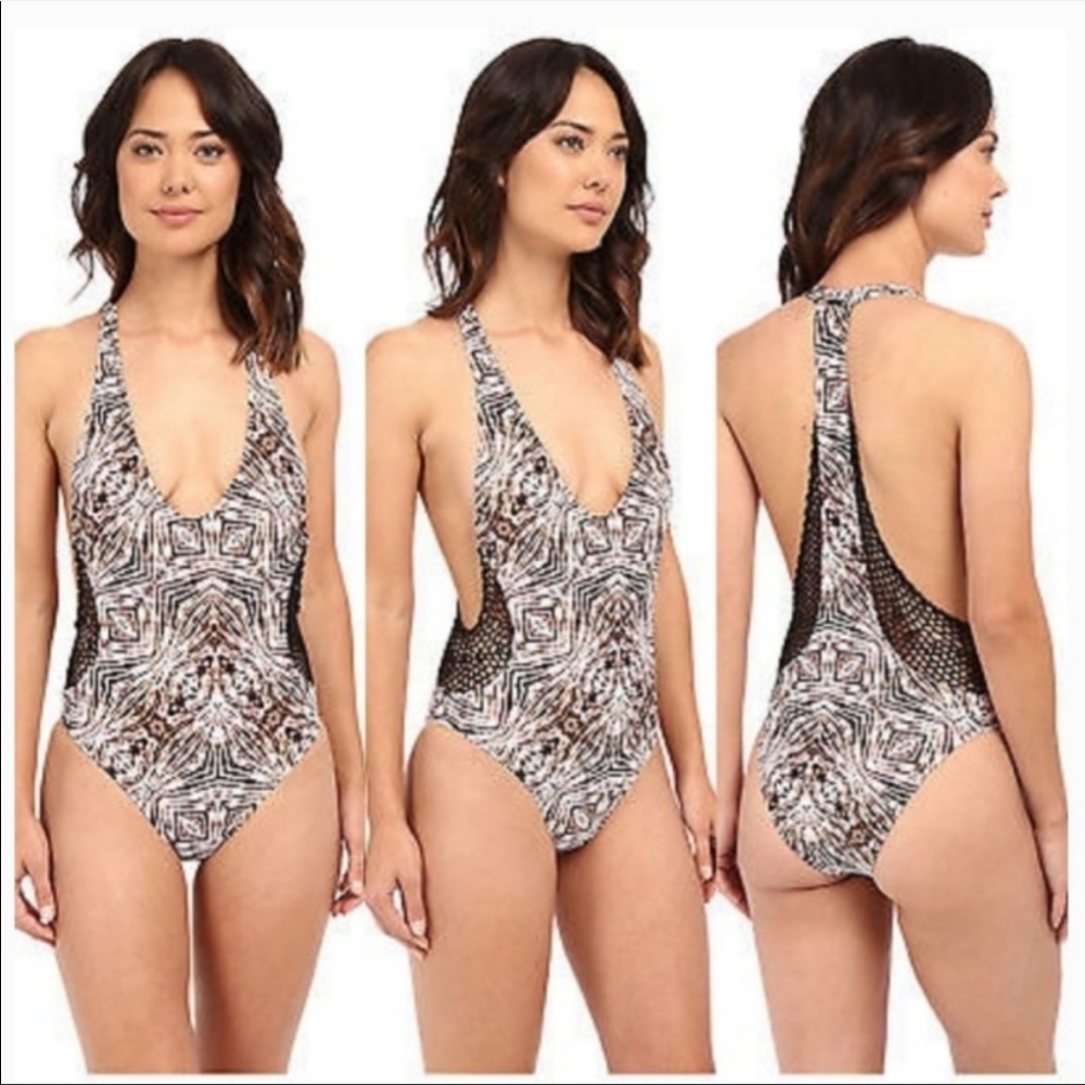 VOLCOM Lost at Sea one piece bathing suit Sz M Sexy plunge swimsuit cruise beach
